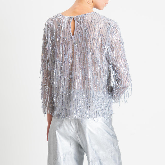 Tensione in-Blusa tulle con paillettes - argento