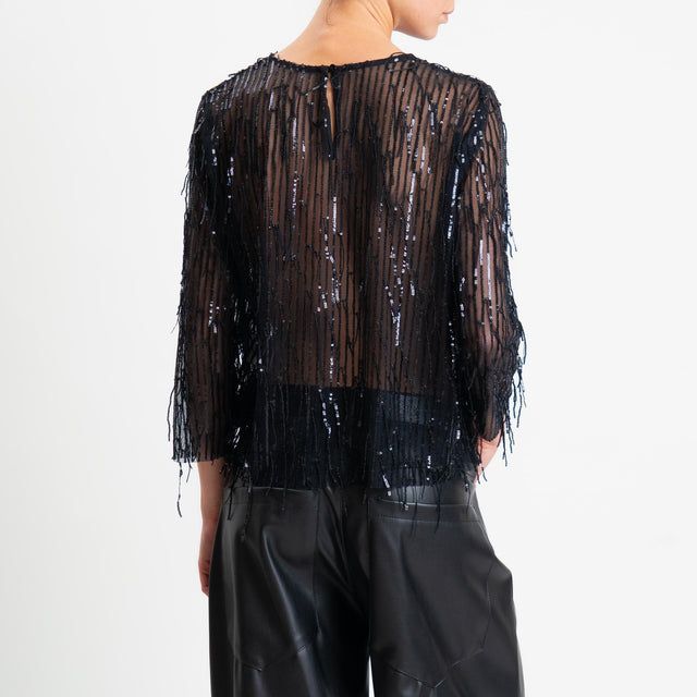 Tensione in-Blusa tulle con paillettes - nero
