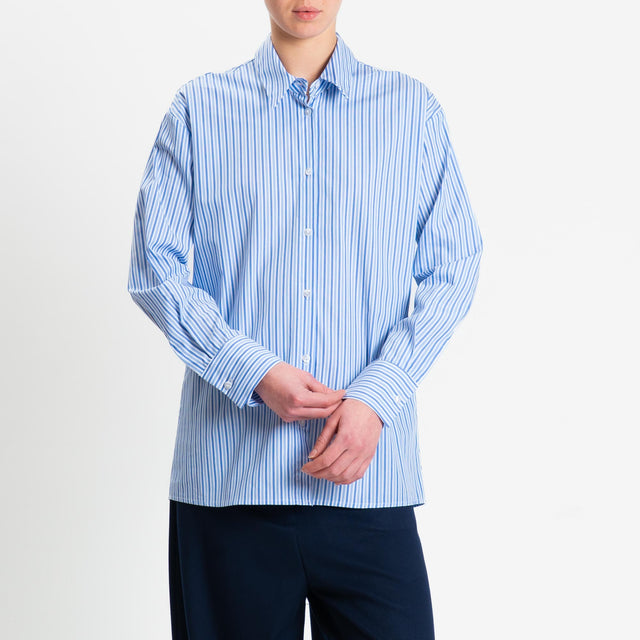 Tensione in-Camicia a righe 100% cotone - bianco/azzurro