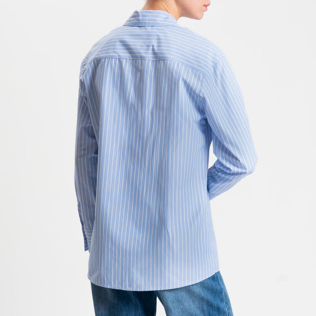 Tensione in-Camicia in cotone - righe celeste/bianco