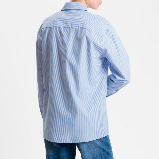 Tensione in-Camicia in cotone - righe fine celeste/bianco