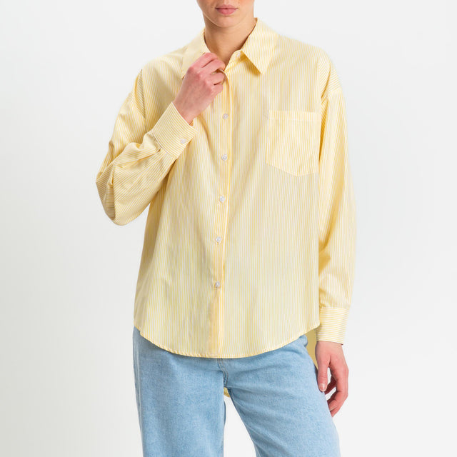 Tensione in-Camicia over con taschino in cotone - righe fine giallo/bianco