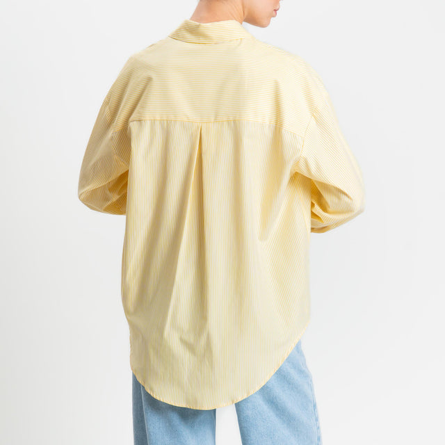 Tensione in-Camicia over con taschino in cotone - righe fine giallo/bianco