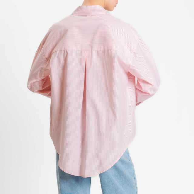 Tensione in-Camicia over con taschino in cotone - righe fine rosa/bianco
