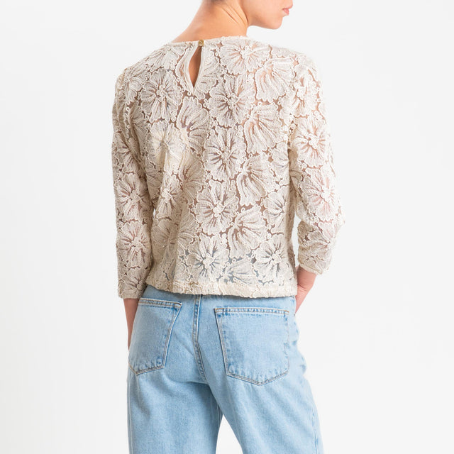 Tensione in-Blusa tulle con ricami - panna