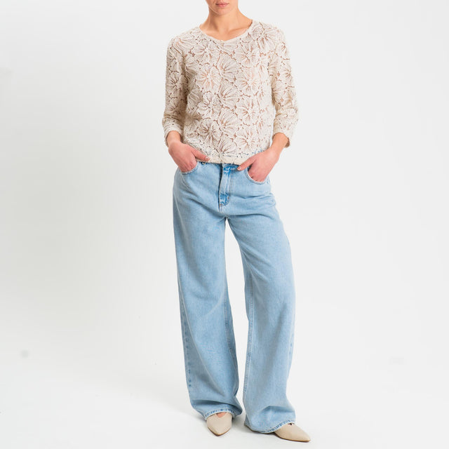 Tensione in-Blusa tulle con ricami - panna