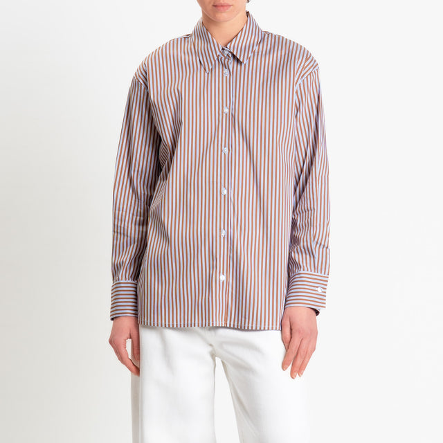 Tensione in-Camicia gessata regular fit - cuoio/cielo