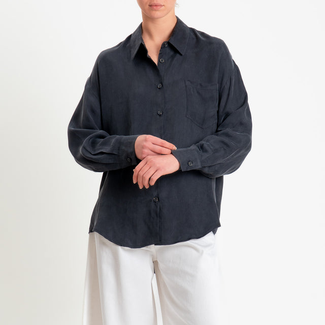 Tensione in-Camicia cupro con taschino - nero