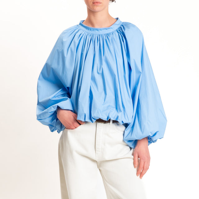 Tensione in-Blusa in cotone fiocco dietro - celeste
