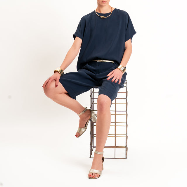 Tensione in-Blusa cupro bottone dietro - blu