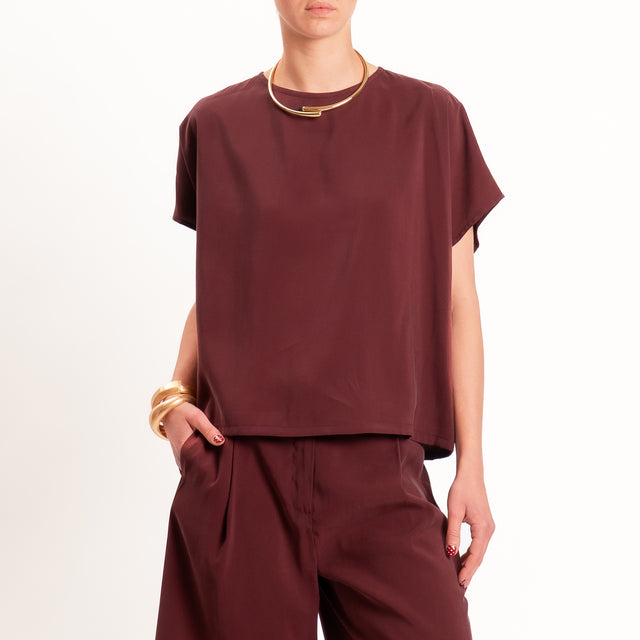 Tensione in-Blusa cupro bottone dietro - Bordeaux