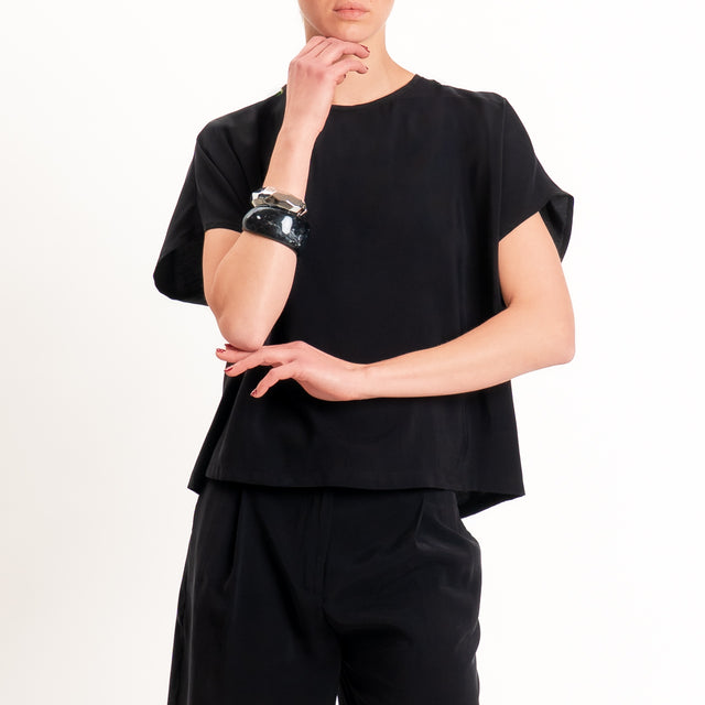 Tensione in-Blusa cupro bottone dietro - nero