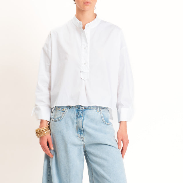 Tensione in-Camicia popeline light collo coreana - bianco