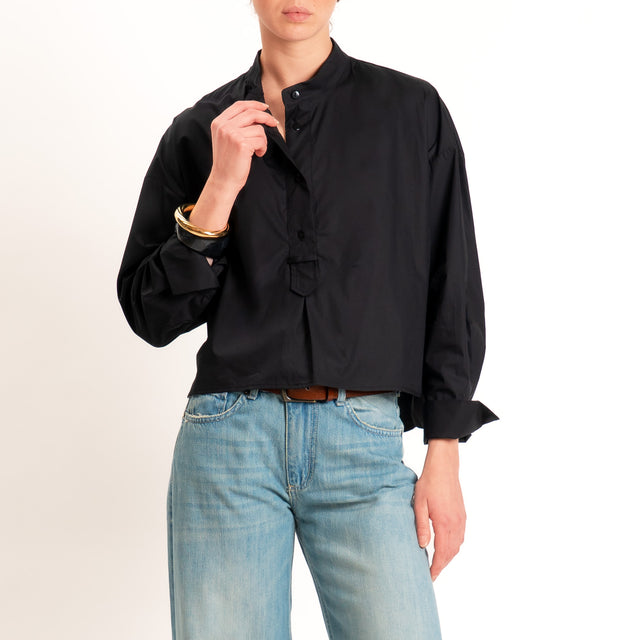 Tensione in-Camicia popeline light collo coreana - nero