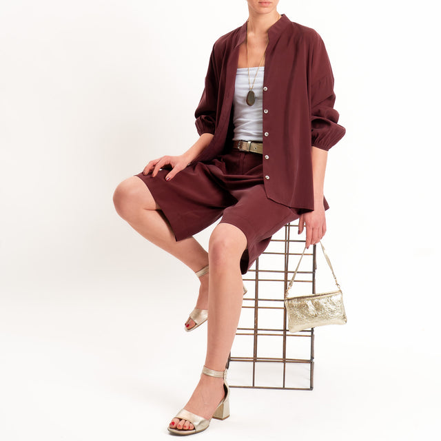 Tensione in-Camicia tessuto cupro collo coreana - Bordeaux