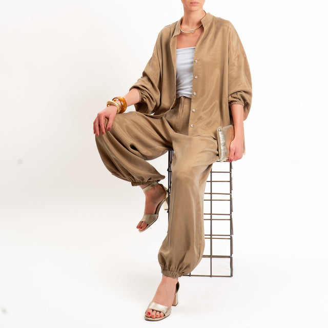 Tensione in-Camicia tessuto cupro collo coreana - camel