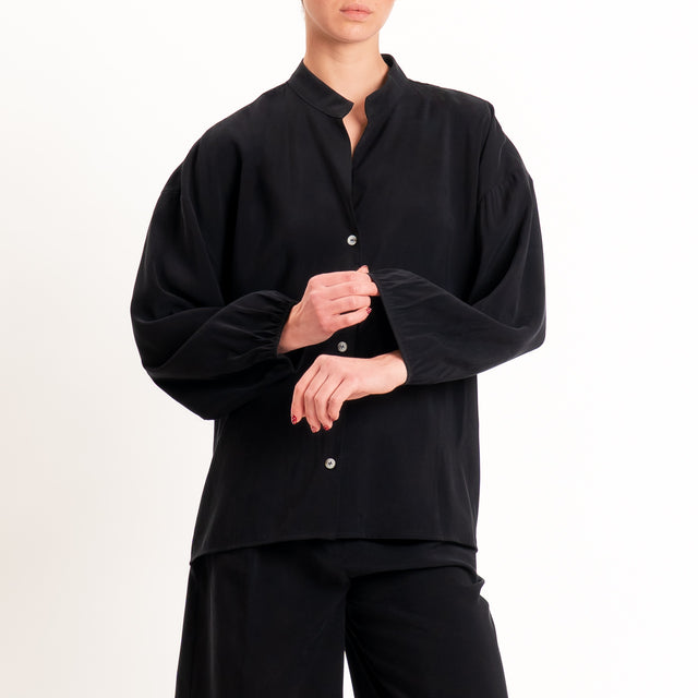Tensione in-Camicia tessuto cupro collo coreana - nero