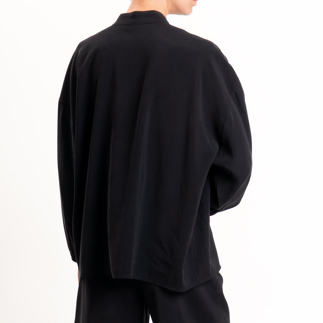Tensione in-Camicia tessuto cupro collo coreana - nero