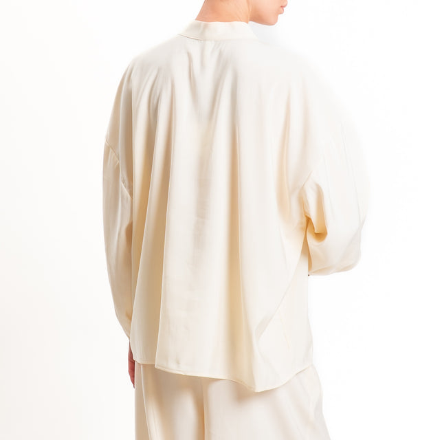 Tensione in-Camicia tessuto cupro collo coreana - vaniglia