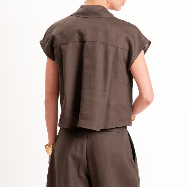 Tensione in-Camicia smanicata 100% lino - moro