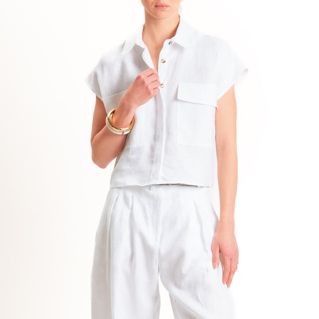 Tensione in-Camicia smanicata 100% lino - bianco