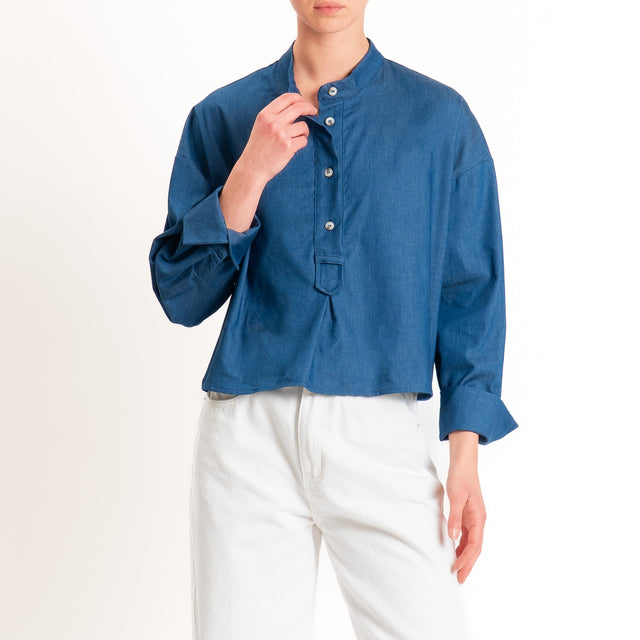 Tensione in-Camicia chambray spacchi laterali - denim