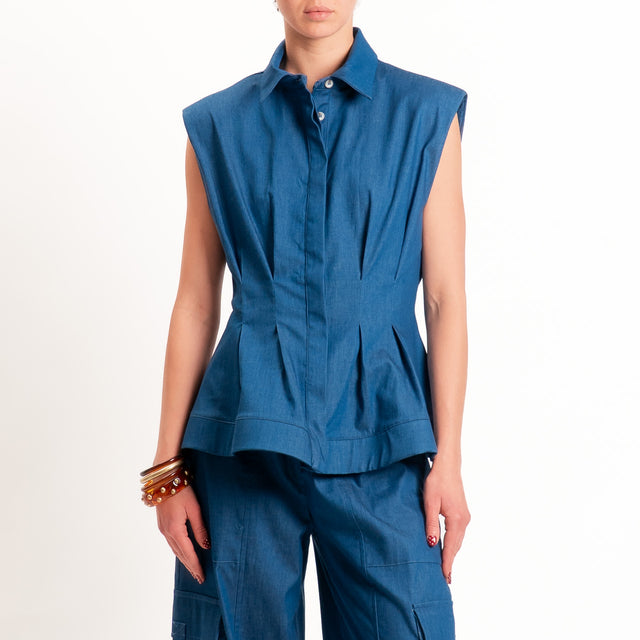 Tensione in-Camicia smanicata chambay con spalline - denim