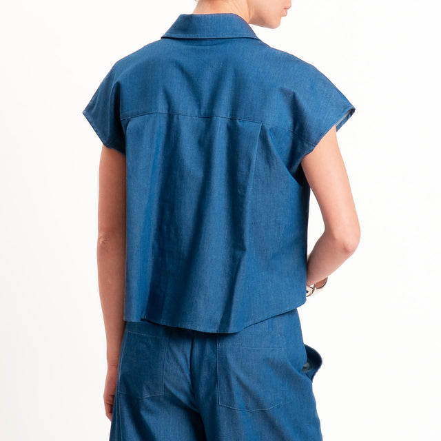 Tensione in-Camicia smanicata chambray dettaglio strass - denim