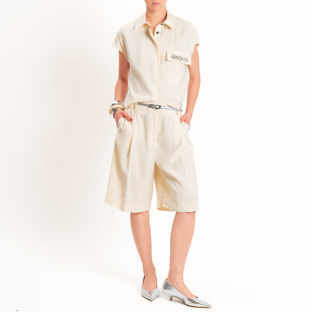 Tensione in-Camicia smanicata in cupro dettaglio taschino - vaniglia