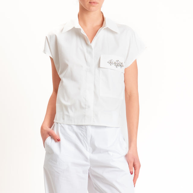 Tensione in-Camicia smanicata popeline con dettaglio strass - bianco