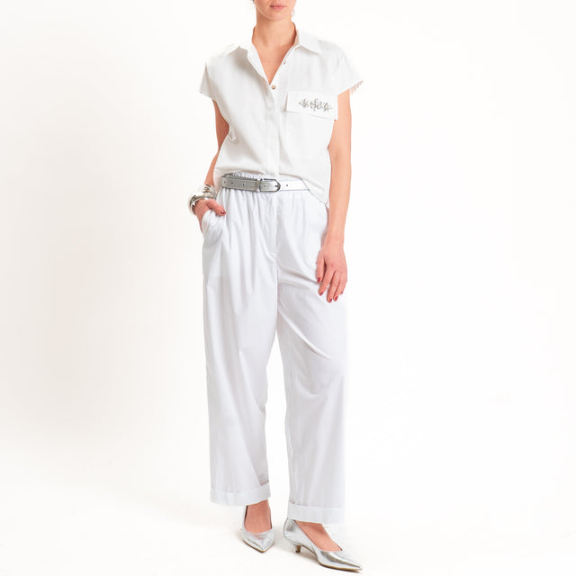 Tensione in-Camicia smanicata popeline con dettaglio strass - bianco