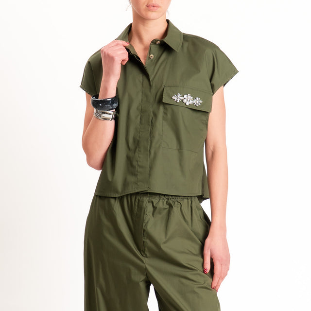 Tensione in-Camicia smanicata popeline con dettaglio strass - militare