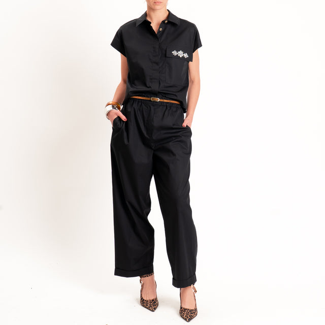 Tensione in-Camicia smanicata popeline con dettaglio strass - nero