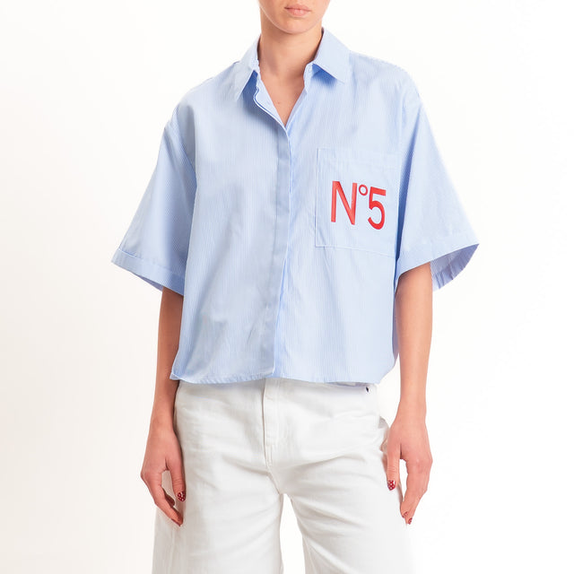 Tensione in-Camicia righe taschino n5 - bianco/celeste/rosso
