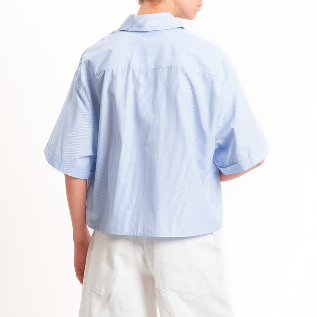 Tensione in-Camicia righe taschino n5 - bianco/celeste/rosso