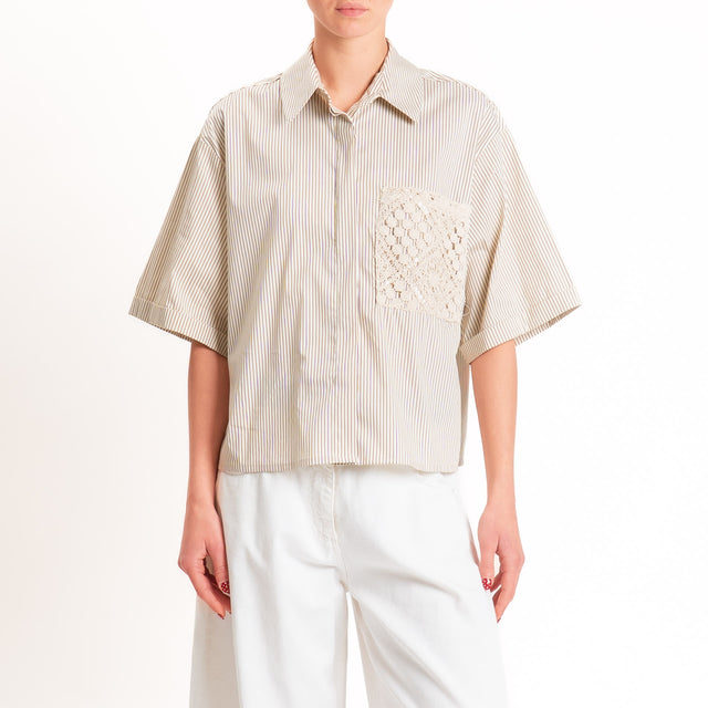 Tensione in-Camicia a righe taschino crochet - beige/cuoio/beige