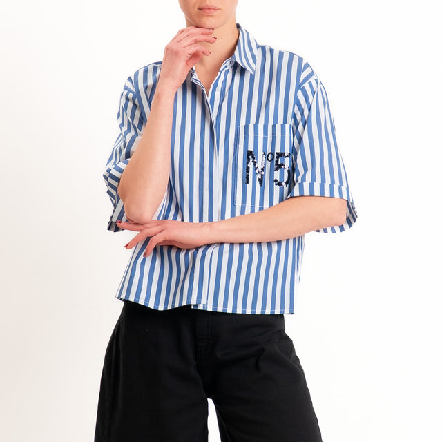 Tensione in-Camicia a righe taschino n5 in paillettes - blu/bianco/nero