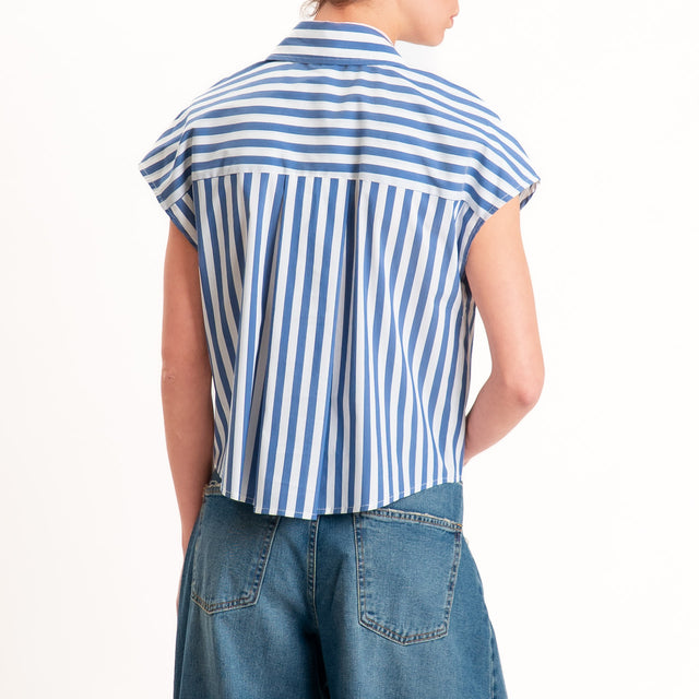 Tensione in-Camicia a righe smanicata dettaglio taschino - bianco/blu