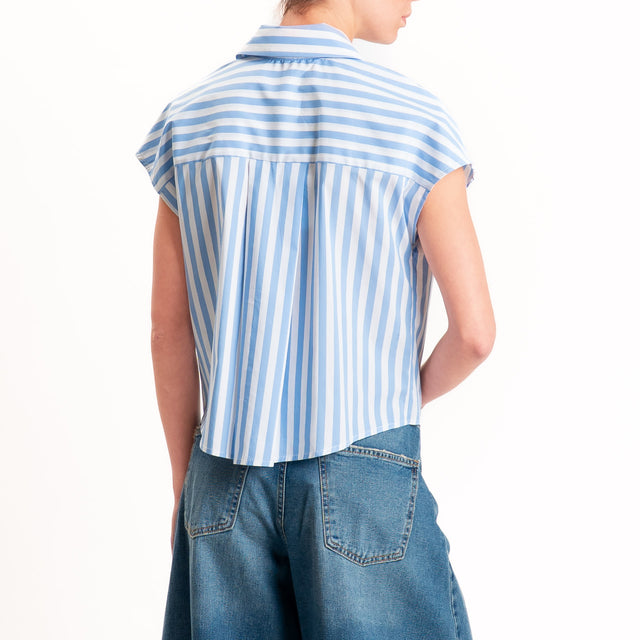 Tensione in-Camicia a righe smanicata dettaglio taschino - bianco/sky