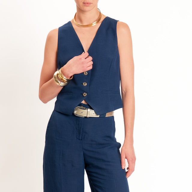 Tensione in-Completo gilet+pantalone misto lino - blu