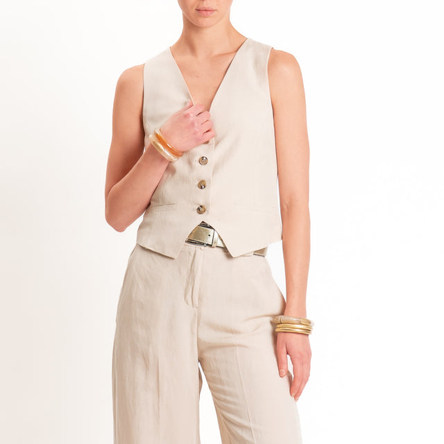 Tensione in-Completo gilet+pantalone misto lino - gesso