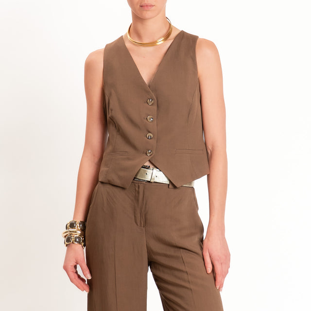 Tensione in-Completo gilet+pantalone misto lino - tabacco