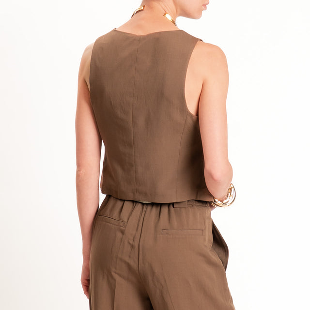 Tensione in-Completo gilet+pantalone misto lino - tabacco