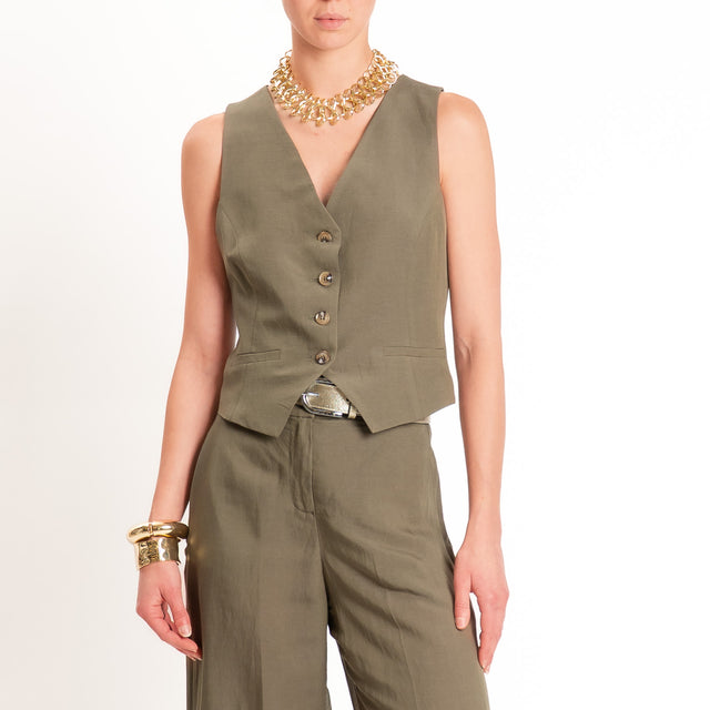 Tensione in-Completo gilet+pantalone misto lino - militare