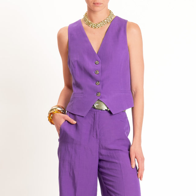 Tensione in-Completo gilet+pantalone misto lino - viola
