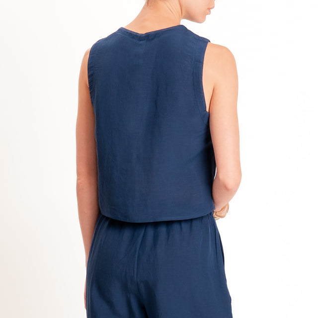 Tensione in-Completo gilet+pantalone misto lino - blu