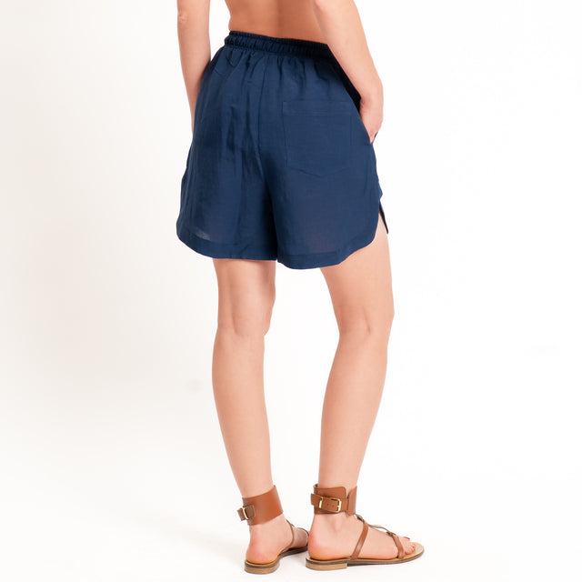 Tensione in-Completo camicia+shorts misto lino - blu