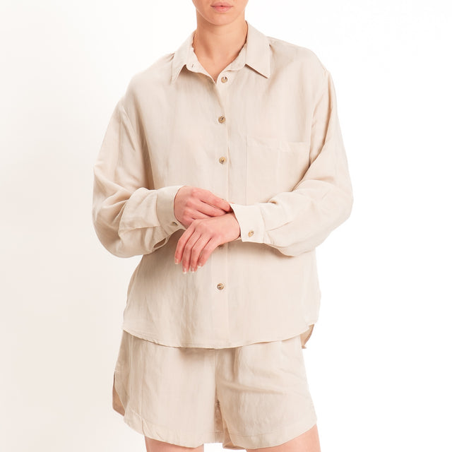 Tensione in-Completo camicia+shorts misto lino - gesso