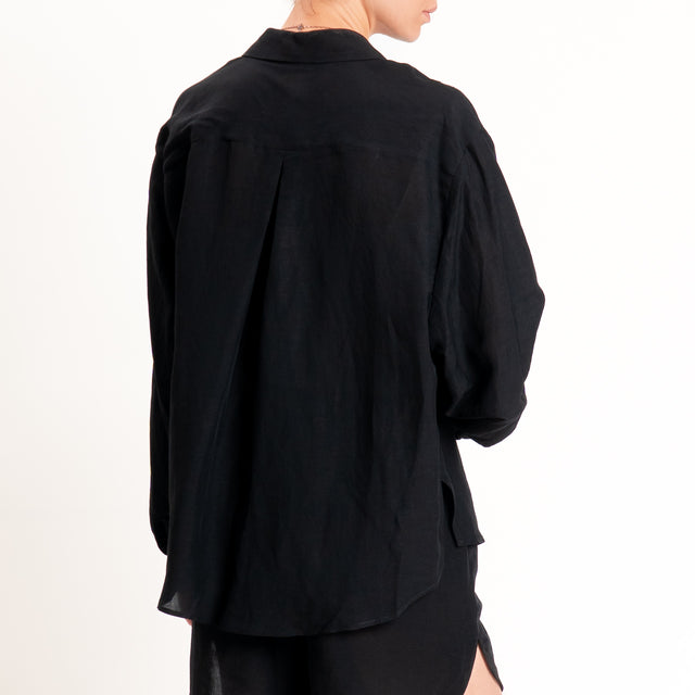 Tensione in-Completo camicia+shorts misto lino - nero