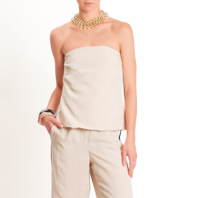Tensione in-Completo top a fascia+pantalone misto - gesso/nero